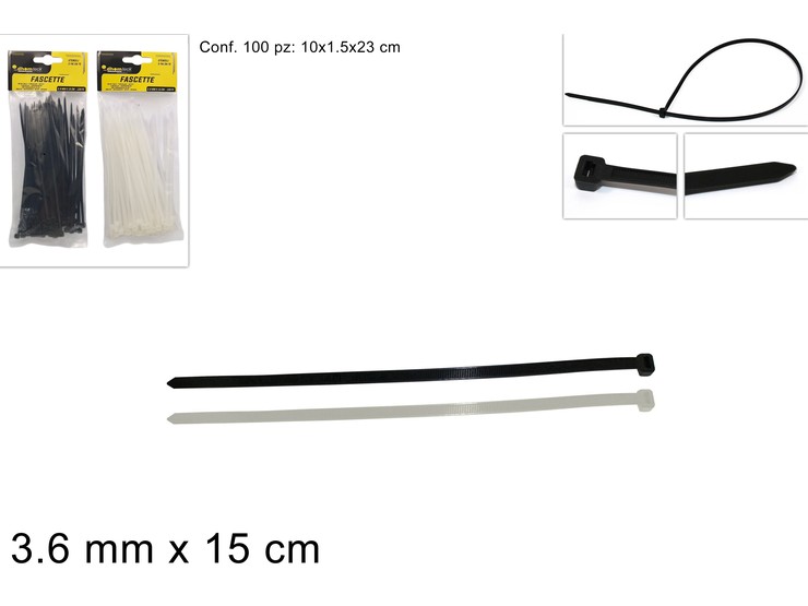 FASCETTE mm.3,6Cm.15 Pz.100 2C.2025395 - Ferramenta Utensili > Materiali E Minuteria > Fascette - Ingrosso B2B Magazzini Scatigna