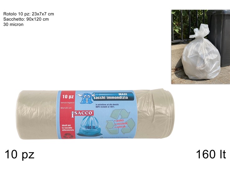 SACCHETTI RIFIUTI Pz.10 Cm.90120 30MIC - Pulizia > Raccolta Rifiuti > Sacchi Pattumiere - Ingrosso B2B Magazzini Scatigna