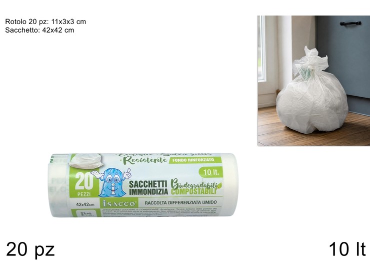 SACCHETTI BIODEGR.RIFIUTI Pz.20 Cm.4242 - Pulizia > Raccolta Rifiuti > Sacchi Pattumiere - Ingrosso B2B Magazzini Scatigna