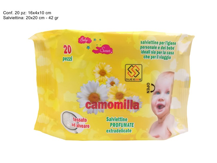 SALVIETTINE DETERG.CAMOMILLA Pz.20 Gr.42 - Everyday > Cura Personale > Igiene E Detersione - Ingrosso B2B Magazzini Scatigna