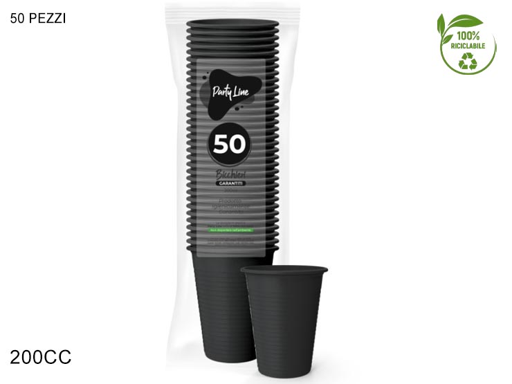 BICCHIERI DI PLAST.200CC.50PZ NERI - Party > Decorazioni E Tavola > Monouso E Riutilizzabili - Ingrosso B2B Magazzini Scatigna