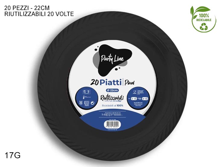 PIATTI IN PLASTICA 22CM PIANI NER017GR - Party > Decorazioni E Tavola > Monouso E Riutilizzabili - Ingrosso B2B Magazzini Scatigna