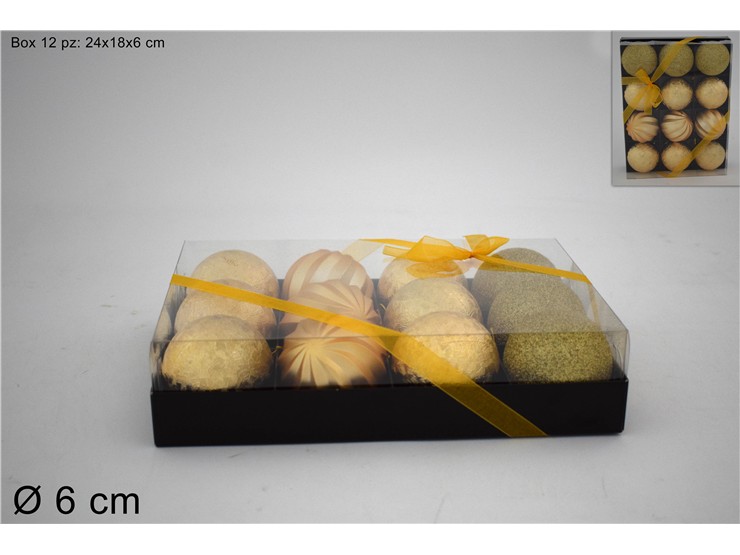 PALLE ORO Cm.6 Pz.12 ASS.HV6012-5803-A01 - Natale > Sfere > Damascata Glitter Righe - Ingrosso B2B Magazzini Scatigna