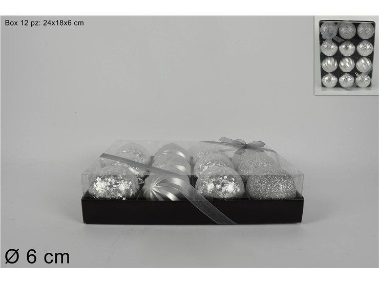 PALLE SILVER Cm.6 Pz.12 ASS.HV6012-5803A - Natale > Sfere > Damascata Glitter Righe - Ingrosso B2B Magazzini Scatigna