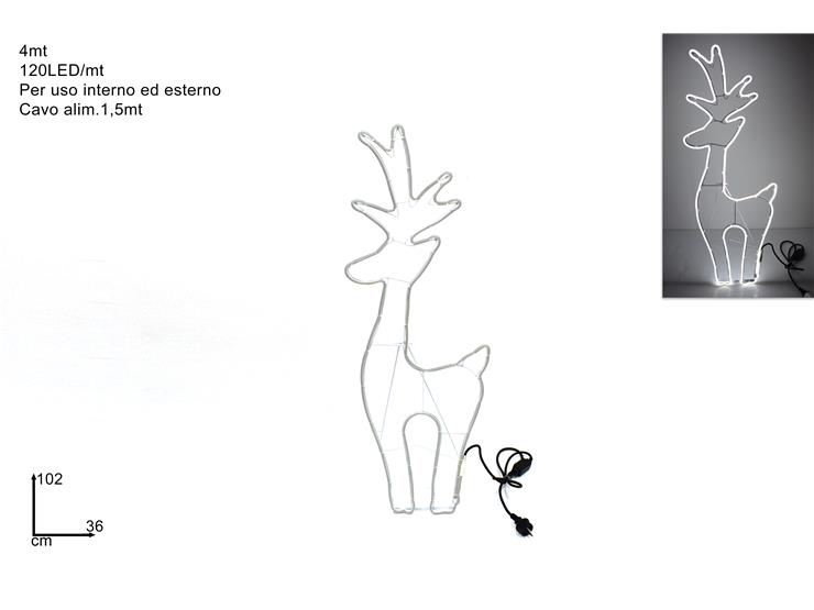 RENNA LUMIN.NEON BIANC.FRED.Cm102 190336 - Natale > Luci Varie > Forme Luminose - Ingrosso B2B Magazzini Scatigna