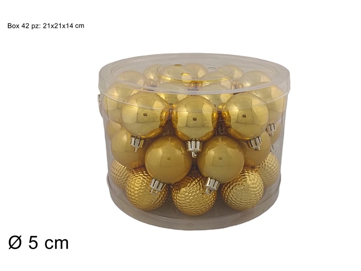 BOX TONDO C/MAN.42PALLE Cm.5 3ASS.ORO/G - Natale > Sfere > Lisce Puntinate - Ingrosso B2B Magazzini Scatigna