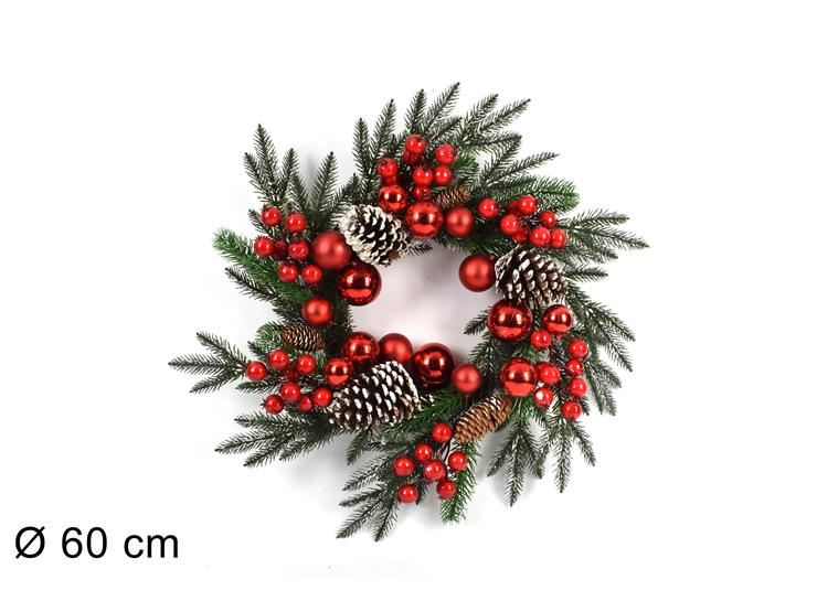 DIETROPORTA TONDO C/PALLINE Cm60NBA22041 - Natale > Dietroporta E Vetrofanie > Ghirlande A Corona - Ingrosso B2B Magazzini Scatigna