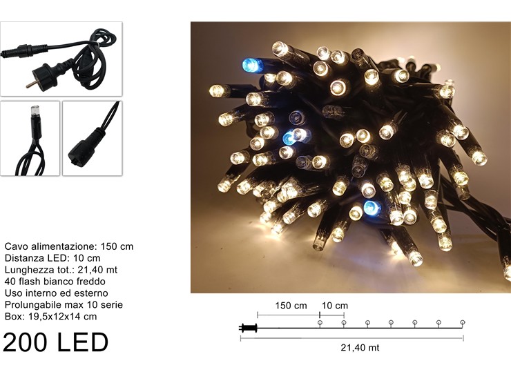LUCCIOLONI 200LED BIANCO FRED.CALD.FIL.N - Natale > Luci Esterno > Lucciole Esterno Prolungabili Verdi - Ingrosso B2B Magazzini Scatigna