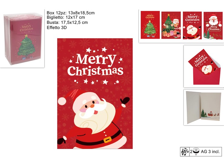CARTOLINA NATALIZIA MUSICALE 3D XC202 - Natale > Confezionamento > Biglietti - Ingrosso B2B Magazzini Scatigna