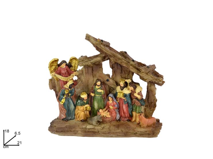 NATIVITA' COMPLETA CAPANNA TRONCO 62661 - Natale > Nativita Personaggi > Sacra Famiglia - Ingrosso B2B Magazzini Scatigna