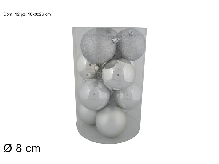 PALLE GLITT.LUC/OPAC.SILVER Cm8 Pz12 610 - Natale > Sfere > Glitter - Ingrosso B2B Magazzini Scatigna