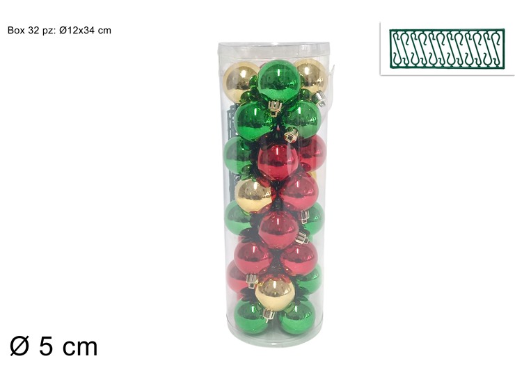 PALLE Cm.5 Pz.32 LUC.VERDE/ROSSO/ORO 32E - Natale > Sfere > Lucide - Ingrosso B2B Magazzini Scatigna