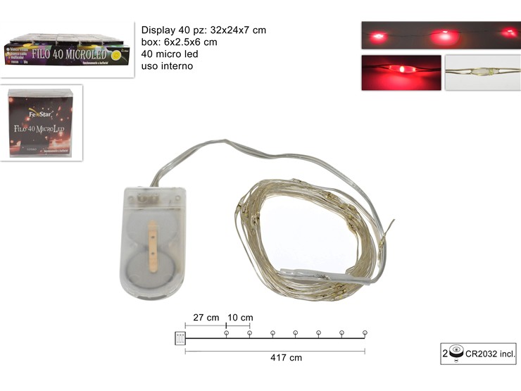 FILO 40MICRO LED ROSSO BATT.DISP.YC-B2-4 - Natale > Luci Varie > Gocce Di Luce - Ingrosso B2B Magazzini Scatigna