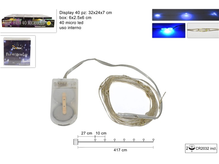 FILO 40MICRO LED BLU BATT.DISP.YC-B2-40B - Natale > Luci Varie > Gocce Di Luce - Ingrosso B2B Magazzini Scatigna
