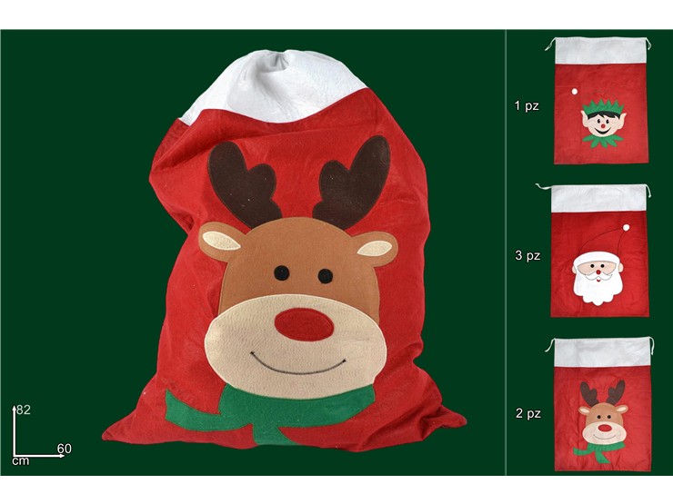 SACCO FELTRO NATALIZIO 82X60CM 3ASS - Confezionamento > Sacchi E Sacchetti > Natale - Ingrosso B2B Magazzini Scatigna