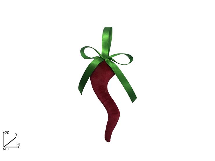 APPENDINO CORNO Cm.20 ROSSO C/FIOC.VERDE - Natale > Appendini Albero > Appendini Tessuto - Ingrosso B2B Magazzini Scatigna