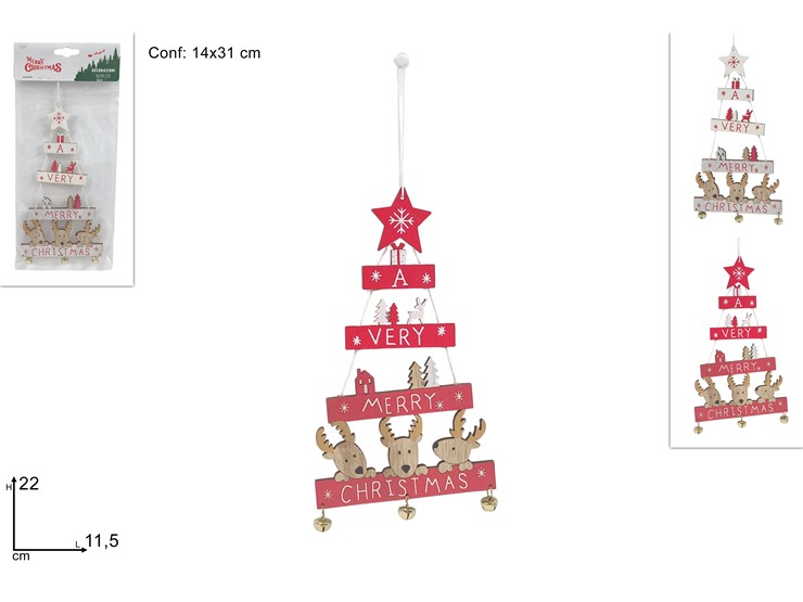 APPEND.LEGNO ALBERO VERY MERRY XMAS12718 - Natale > Dietroporta E Vetrofanie > Decorazioni Varie - Ingrosso B2B Magazzini Scatigna