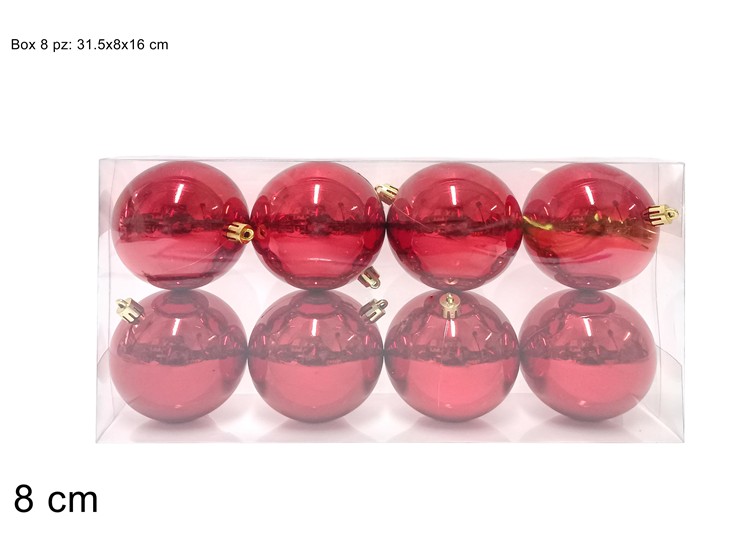 PALLE ROSSE Cm.8 Pz.8 IN BOX PVC JNP2508 - Natale > Sfere > Lucide - Ingrosso B2B Magazzini Scatigna