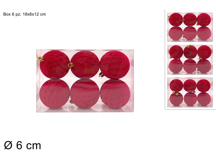 PALLE FLOCCATE ROSSE 6cm 6pz3assJNP26192 - Natale > Sfere > Floccate Rosse - Ingrosso B2B Magazzini Scatigna