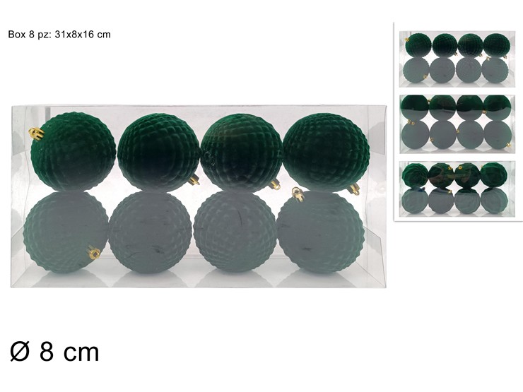 PALLE FLOCC.VERDE 2ASS.Cm.8 Pz.83assJNP2 - Natale > Sfere > Floccate Color - Ingrosso B2B Magazzini Scatigna