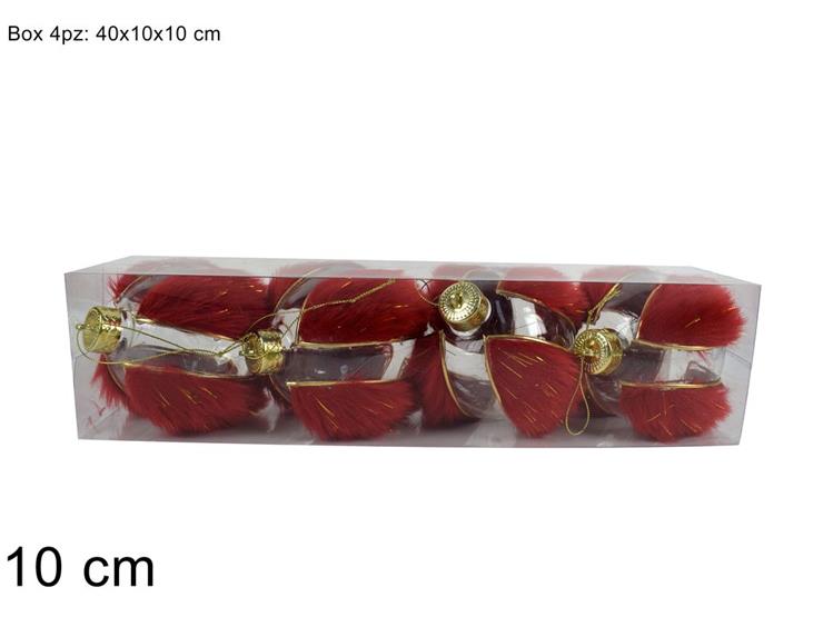 PALLE TRASP.C/PELL.ROSSA Cm10 Pz4 22138 - Natale > Sfere > Decorati - Ingrosso B2B Magazzini Scatigna