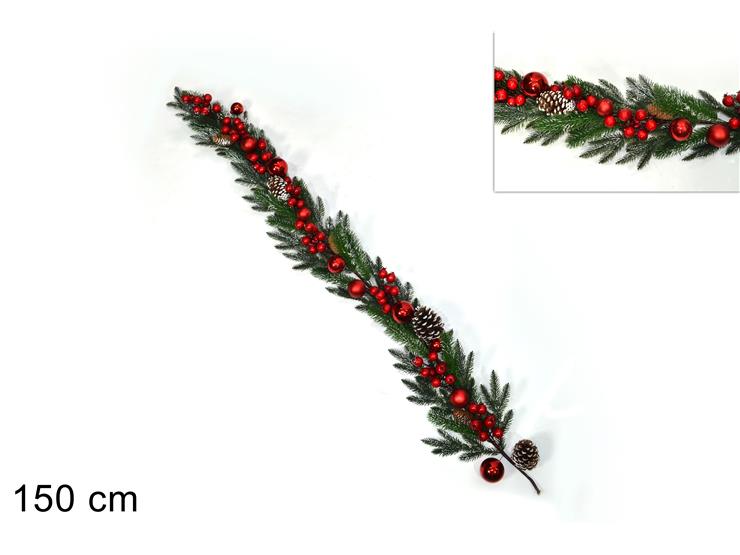 GHIRLANDA C/PIGNA/BACCHE PALLE ROSSE 220 - Natale > Ghirlande E Fili > Ghirlande Verticali - Ingrosso B2B Magazzini Scatigna