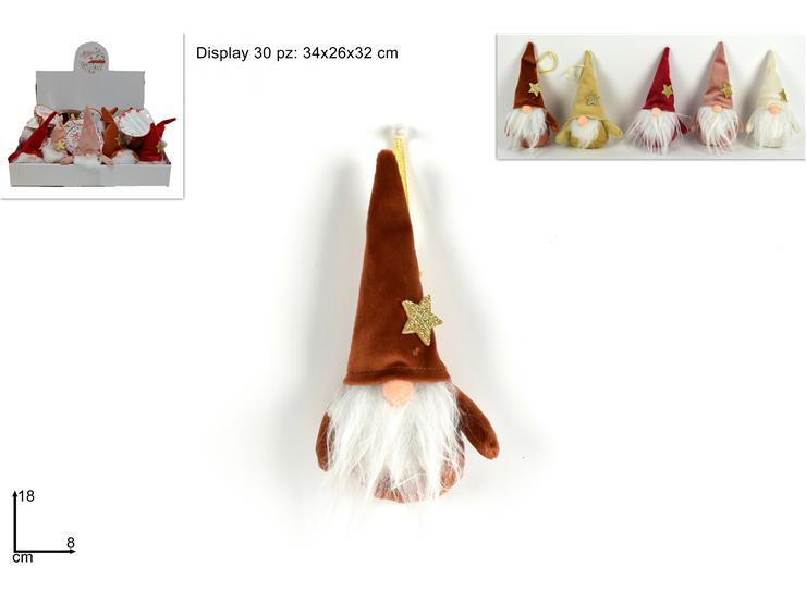 APPEND.GNOMO DI NATALE VELL.COL.AS.95216 - Natale > Babbo Natale > Appendini - Ingrosso B2B Magazzini Scatigna