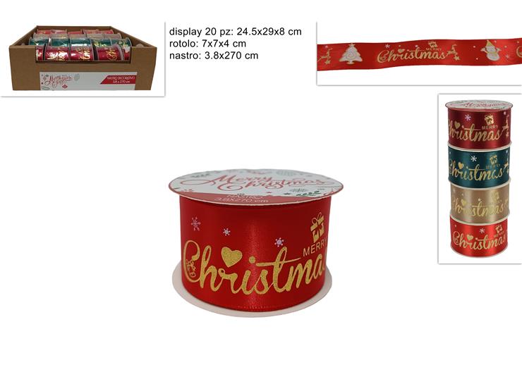 NASTRO DEC.MERRY XMAS Cm.3,8270 15265 - Confezionamento > Nastri E Rotoli > Nastri - Ingrosso B2B Magazzini Scatigna