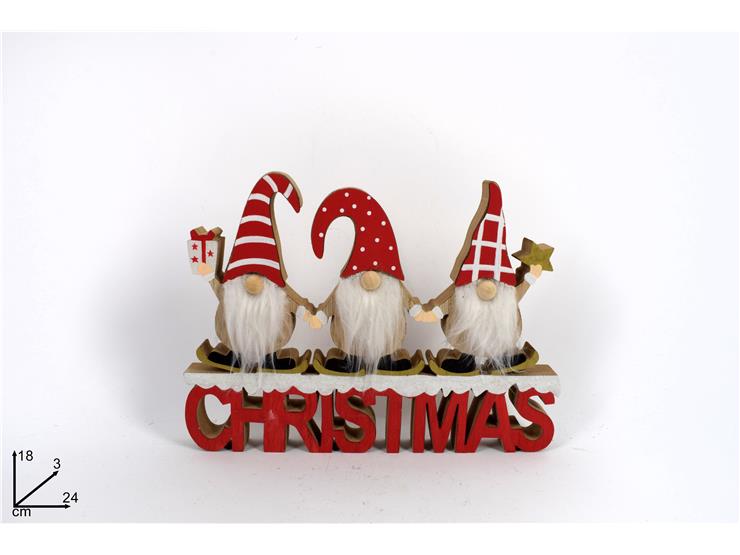DECORAZ.LEGNO GNOMI NATAL.C/SCR.XMAS 861 - Natale > Decorazioni Da Interno > Soprammobili Legno - Ingrosso B2B Magazzini Scatigna
