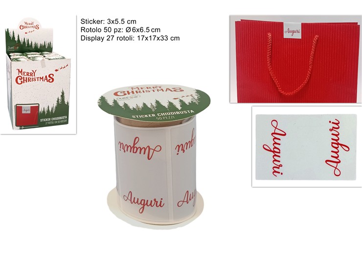 ROTOLO 50 STICKER AUGURI BIANCO - Confezionamento > Sticker Chiudipacco - Ingrosso B2B Magazzini Scatigna