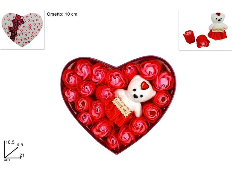 SCATOLA CUORE C/ROSE E ORSETTO GC22-05 - Eventi > San Valentino > Box Regalo - Ingrosso B2B Magazzini Scatigna