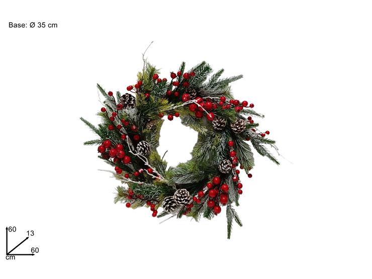 DIETROP.TONDO C/BACCHE E PIGNE INN.22121 - Natale > Dietroporta E Vetrofanie > Ghirlande A Corona - Ingrosso B2B Magazzini Scatigna