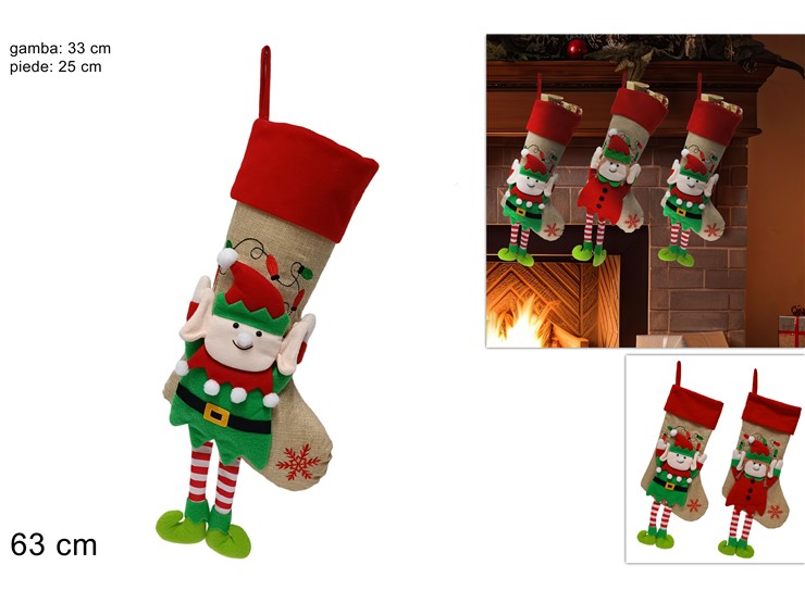 CALZA C/ELFO 2ASSORTIMENTI Art.GA-10699C - Natale > Calze Natale > Elfo - Ingrosso B2B Magazzini Scatigna