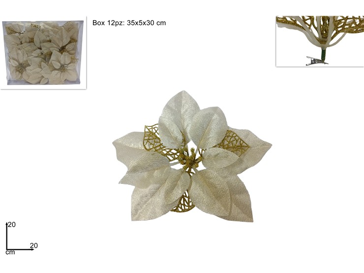 STELLA NATAL.C/PINZ.CHAMPAGNE Cm.22 YX23 - Natale > Bacche E Fiori > Mollette Fiori - Ingrosso B2B Magazzini Scatigna