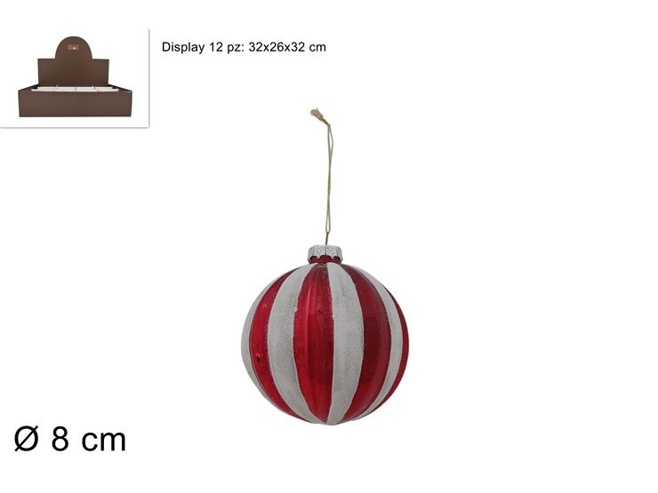 PALLA VETRO ROSS/BIANC.STRISC.Cm.8 89012 - Natale > Sfere Vetro > Display - Ingrosso B2B Magazzini Scatigna