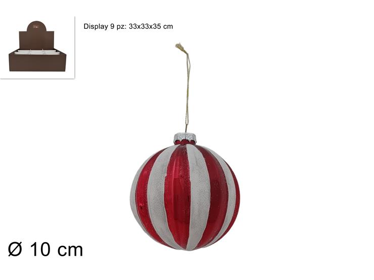 PALLA VETRO ROSS/BIANC.STRISC.Cm10 89012 - Natale > Sfere Vetro > Display - Ingrosso B2B Magazzini Scatigna