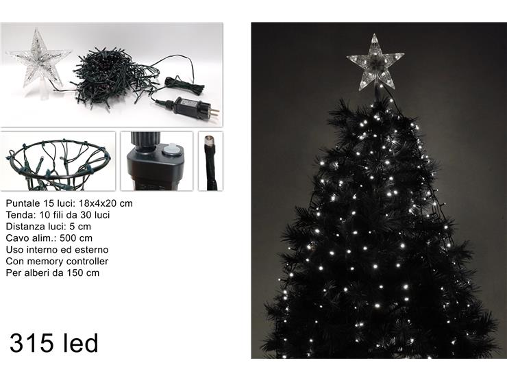 TENDA ALBERO MINIL.C/PUNT.315LED BIAN.FR - Natale > Luci Varie > Tende Led Cavo Bianco - Ingrosso B2B Magazzini Scatigna