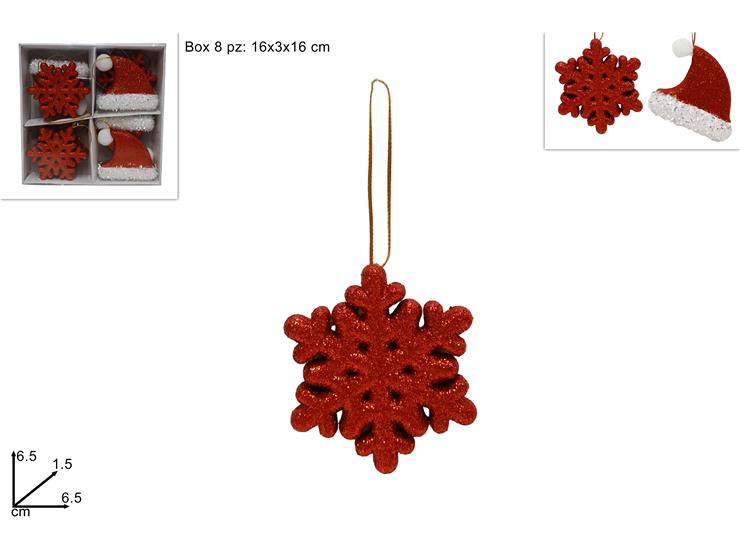 APPEND.NATAL.GLITTER.ROSSO SET Pz.8 2319 - Natale > Appendini Albero > Appendini Glitter Display - Ingrosso B2B Magazzini Scatigna