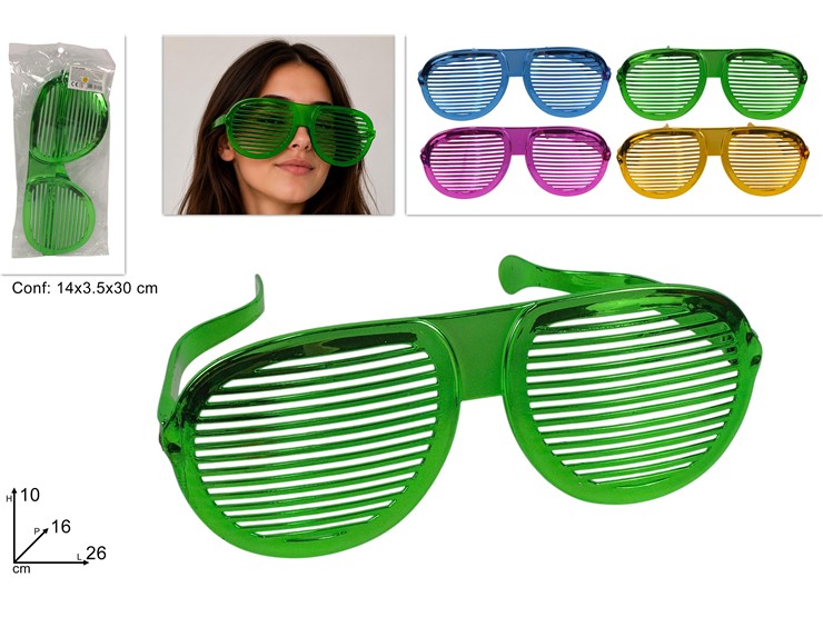 OCCHIALI GRANDI CROMATI 4COLORI CY23-17 - Eventi > Carnevale > Costumi Accessori - Ingrosso B2B Magazzini Scatigna