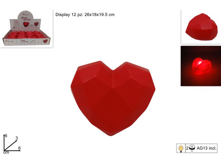 CUORE DIAMANTE C/LUCE MB15-D74 - San Valentino > Candele > Lumini - Ingrosso B2B Magazzini Scatigna