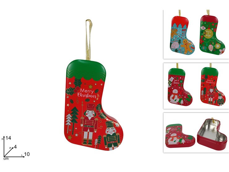 SCATOLA CALZA NATAL.LATTA 4ASS.TM22015/X - Natale > Appendini Albero > Appendini Latta - Ingrosso B2B Magazzini Scatigna