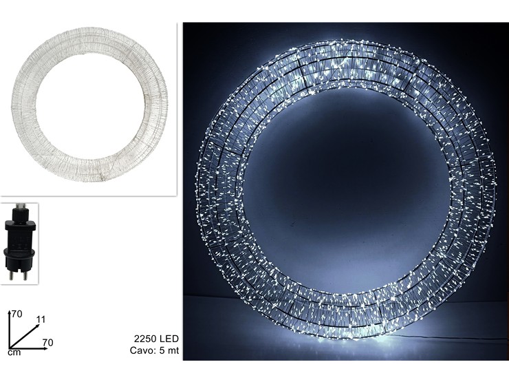 CERCHIO LUMINOSO BIANCO FREDDO Cm.70 225 - Natale > Luci Varie > Forme Luminose - Ingrosso B2B Magazzini Scatigna