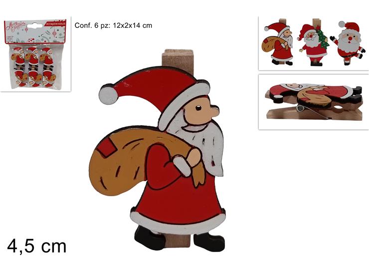 MOLLETTE NATALIZIE C/BAB.NATAL.Pz.6 226/ - Confezionamento > Mollette E Pinzette > Natale - Ingrosso B2B Magazzini Scatigna