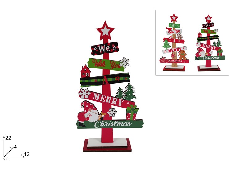 ALBERO LEGNO DEC.C/RENNE Cm28 SHY-W3-511 - Natale > Decorazioni Da Interno > Soprammobili Legno - Ingrosso B2B Magazzini Scatigna