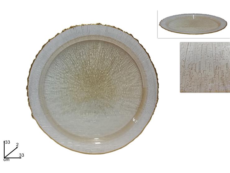PIATTO VETRO ORO C/BORDO ORO Cm33 MOR205 - Natale > Tavola > Piatti E Sottopiatti - Ingrosso B2B Magazzini Scatigna