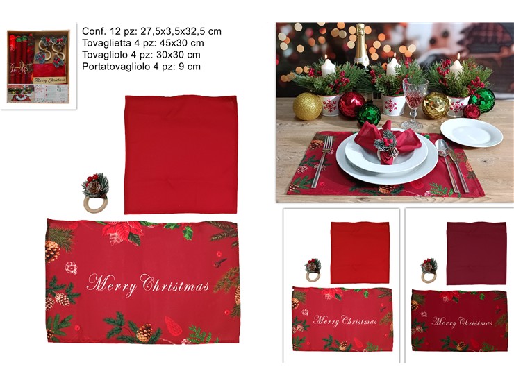 SET 4TOVAGLIETTE 4TOV.4P/TOV.MERRY XMAS - Natale > Tavola > Tovagliette - Ingrosso B2B Magazzini Scatigna