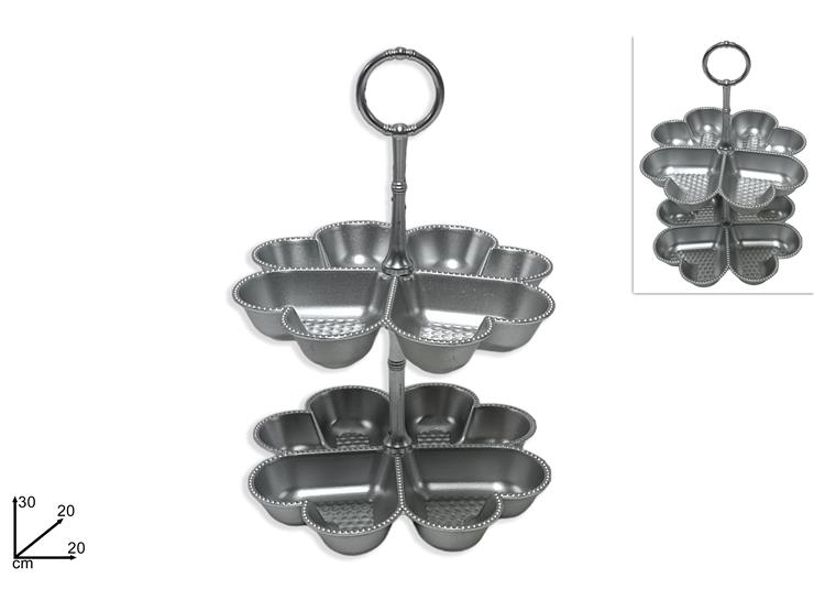 ALZATINA CUORI PLAST.2PIANI SILVER 03410 - Natale > Tavola > Alzatine 2piani - Ingrosso B2B Magazzini Scatigna