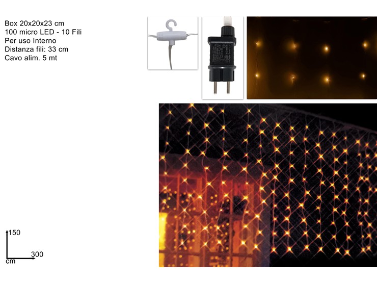 TENDA 100MICROL.FIS.Mt31,5 10FILI B.CAL - Natale > Luci Interno > Tende Microled Fisse - Ingrosso B2B Magazzini Scatigna