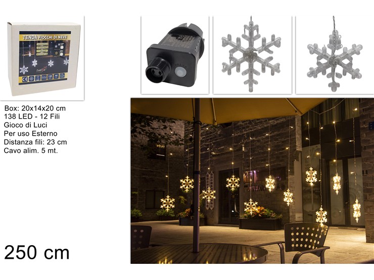 TENDA FIOCCHI NEVE 138L 12FILI 2,5Mt.B.C - Natale > Luci Esterno > Tende - Ingrosso B2B Magazzini Scatigna