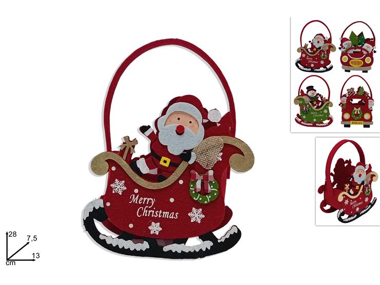 CESTINO FELTRO SLITTA/AUTO C/MAN.4ASS.23 - Natale > Babbo Natale > Borse - Ingrosso B2B Magazzini Scatigna